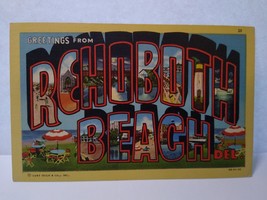 Greetings From Rehoboth Beach Delaware Large Big Letter City Town Postcard Linen - £8.80 GBP
