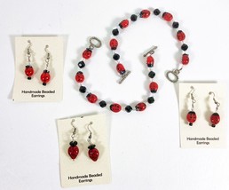 Wholesale Lot Ladybug Bracelets and Earrings 8 Pieces Sterling Lampwork NOS - £14.85 GBP