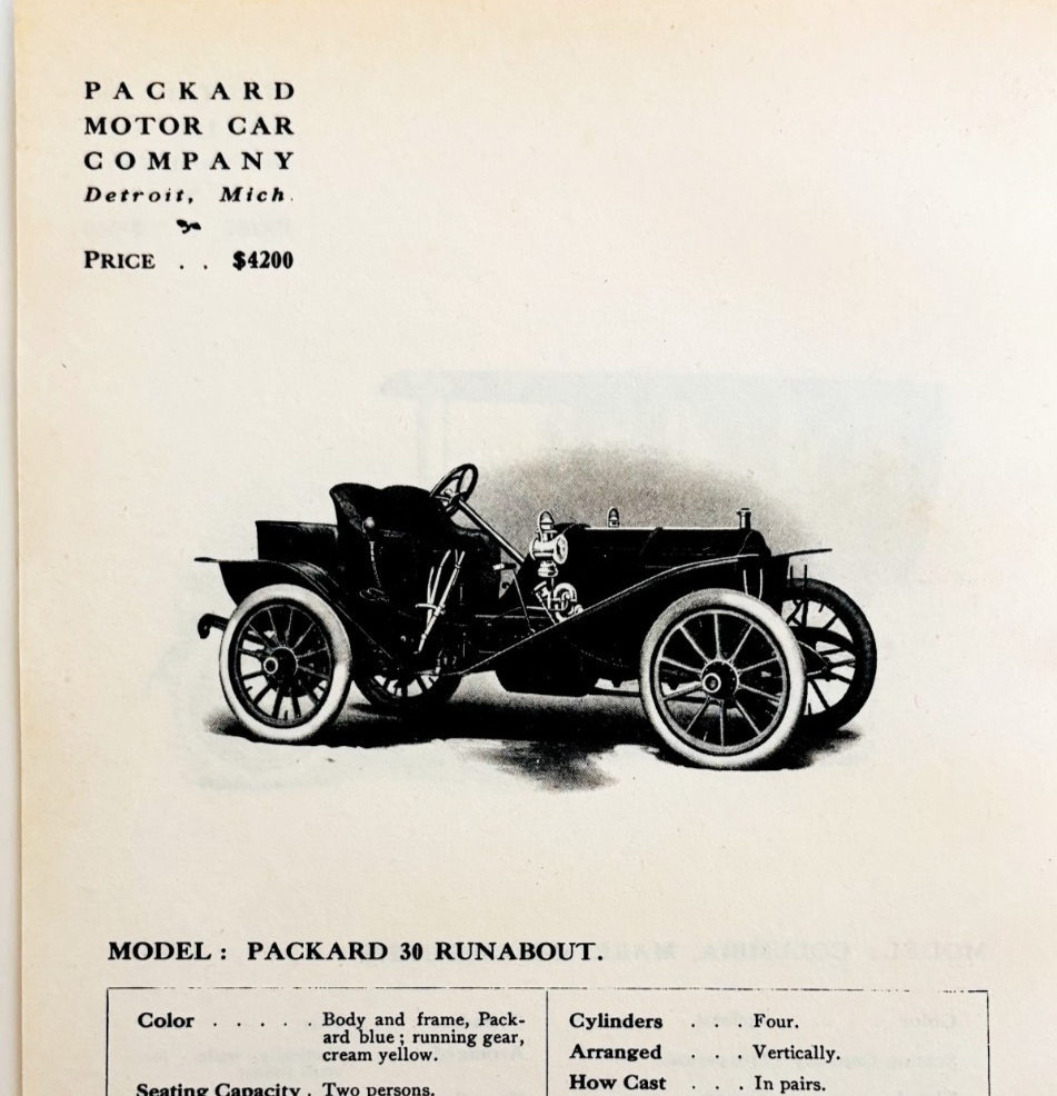 1908 Packard Model 30 Runabout Columbia Print Catalog Advertisement F14E - $29.99