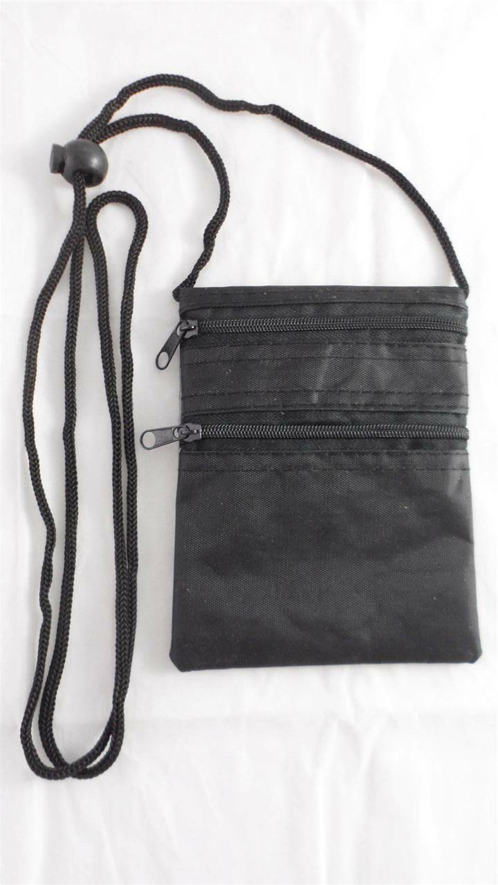 NEW Black Travel Neck Wallet with 2 Zippered Compartments &amp; Back Side ID... - $6.92