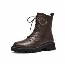 Ankle Boots Women Platform Cow Leather Round Toe Lace-Up Zipper Closure Autumn W - £129.70 GBP