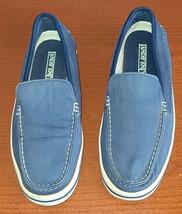Lands End Men&#39;s Lightweight Denim Boat Shoes Blue White Low Top Round To... - $29.99