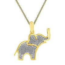 New Elephant Pendant 18&quot; Chian Necklace Real Moissanite 14K Yellow Gold-Plated - £58.97 GBP