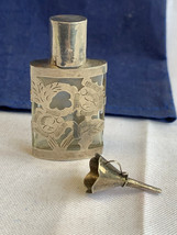 Vtg Sterling Silver LHM Perfume Bottle &amp; Refill Funnel 19.97g Floral Ove... - £31.50 GBP