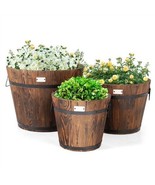 Set of 3 Outdoor Wooden Barrel Planter Pots with Handles 11.5, 15, and 1... - $4,108.91 MXN