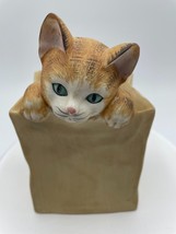 Seymour Mann Orange Tabby Cat Music Box Plays &quot;Memories&quot; Vintage Kitten in Bag  - £18.97 GBP