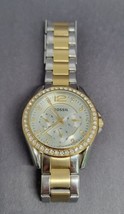 Fossil Ladies Dual Date 24hr Dual Tone Crystal Accented Dial &amp; Bezel S&amp;G Model. - £19.00 GBP