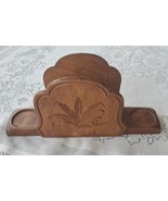Carved Wheat Wooden Napkin Salt Pepper Shaker Holder VTG Mid century mod... - $15.99