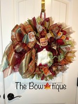 Autumn Fall Ribbon Wreath Thankful Gnome Handmade 22 in’s. #W4 - £64.49 GBP