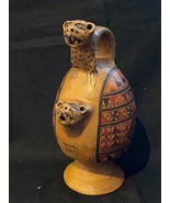 Antique, rare handmade Purian earthenware pot, marked Pisac Perú, lions ... - £77.43 GBP