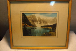 VTG 40’s Lake moraine Beautiful Lithograph Print Framed Canada - £23.97 GBP
