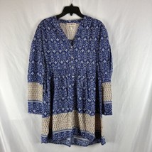 Altar&#39;d State Blue Cream Paisley Boho Long Sleeve Tunic Baby Doll Dress S - £14.65 GBP