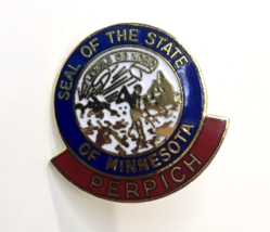 Vintage Minnesota Pin Seal of the State Perpich Badge Enamel &amp; Metal Hat... - £7.99 GBP