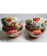 4 Footed Cereal Bowls POTTERS STUDIO Fine Ceramic Colorful Flowers Desig... - $65.82 CAD