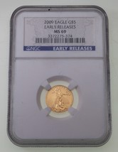 2009 1/10 Oz. Oro American Eagle G $5 Selezionato Da NGC Come MS-69 Clas... - £247.11 GBP