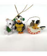Vintage Lot Of 3 Miniature Wooden Christmas Mini Ornaments Penguin Angel... - $285.54 MXN