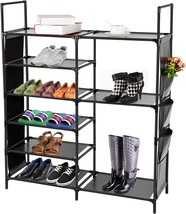 Dazhom 6-Tier Shoe Rack, Black, Metal Durable Shelves Holds 20-25, Non-Woven - £25.52 GBP