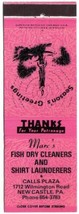 Pennsylvania Matchbook New Castle Marcs Fish Drycleaners &amp; Launderers Pink - £1.54 GBP