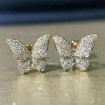 1.20Ct Round Natural Moissanite Butterfly Stud Earrings 14K Yellow Gold Plated - £195.73 GBP