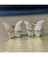 1.20Ct Round Natural Moissanite Butterfly Stud Earrings 14K Yellow Gold ... - £191.68 GBP