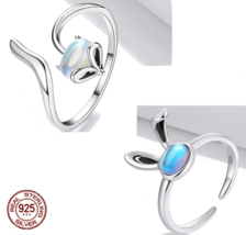 Authentic 925 Sterling Silver Sly Fox/Bunny Adjustable Moonstone Ring (Size 6-8) - £33.56 GBP