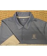 Adidas Golf Polo Shirt Men’s XL Gray Blue Stretch TPC River’s Bend Logo - $24.63