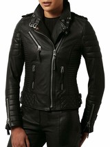 Jacket Leather Womens Size Black Motorcycle Coat Biker Vintage Lambskin ... - £103.47 GBP