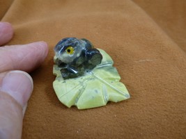 (Y-FRO-LP-176) little green Serpentine Frog on LEAF Gem gemstone FIGURIN... - $12.99