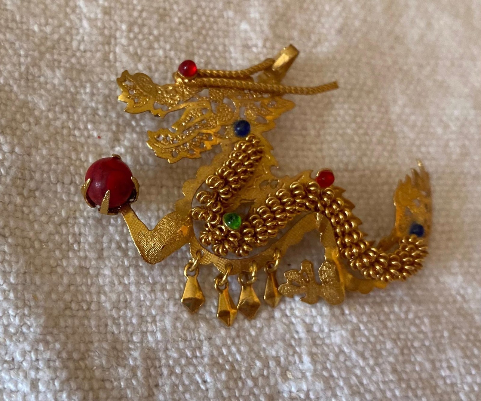 ⭕⭕VTG, brooch, brooch, brooch, vintage, metal, métal, or height 5cm, dragão - $11.88
