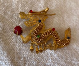 ⭕⭕VTG, brooch, brooch, brooch, vintage, metal, métal, or height 5cm, dragão - $11.88
