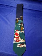 Vtg Hallmark Yule Greetings Christmas Tie Green Blue Red Golfing Santa - £13.41 GBP