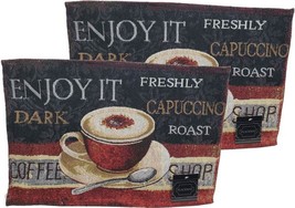 Set of 2 Tapestry Placemats, 13&quot;x19&quot;, COFFEE CUP, ENJOY IT,DARK COFFEE S... - $12.86