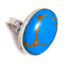 Blue Copper Turquoise Cabochon Oval Gemstone 925 Silver Handmade Ring US-8.5 - £7.83 GBP