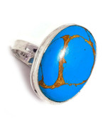 Blue Copper Turquoise Cabochon Oval Gemstone 925 Silver Handmade Ring US... - $182.52 MXN