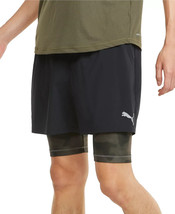 PUMA Graphic 2-In-1 Men&#39;s Running Shorts in Black/Grape Leaf- Size Large - £23.42 GBP