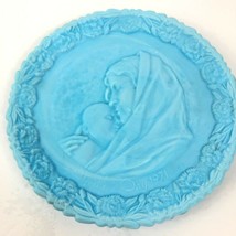 Fenton Blue SATIN Glass Mothers Day &quot;Madonna With The Sleeping Child&quot; Plate 1971 - £22.64 GBP