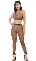 Leopard Crop Top Leggings Set Sheer Mesh Sleeveless Cami Pants 118700 S/M - £39.56 GBP