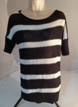 Absolutely  Blouse Tunic Knit Top Black / White Striped Shirt Boho Chic ... - £11.02 GBP