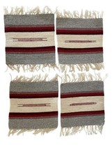 Chimayo Style Wool Southwest Design Table Mats Fringe 4 Set 9.5&quot; Square - £26.37 GBP