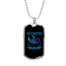 Scorpio Blue Scorpion  Zodiac Necklace Stainless Steel or 18k Gold Dog Tag 24&quot;  - £37.32 GBP+