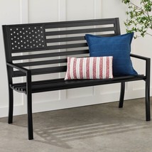 2 Person Patriotic USA Black Metal Bench with American Flag Backrest - $396.97 CAD