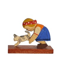 Vintage Erzgebirge Emil Helbig Wood Carved Girl With Cat Kitten Miniature - £31.63 GBP
