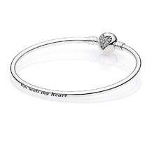 Pandora Moments Silver Bangle, Heart of Winter Clasp LE Bracelet 596404cz - £51.91 GBP