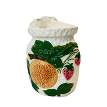 Lefton Jam Jelly Marmalade Jar White Dimpled Fruit Strawberry Vintage Japan - £24.57 GBP