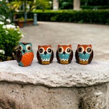 4 Owls Ceramic Salt and Pepper Shakers Orange Brown Blue 2&quot; &amp; 3&quot; Replace... - £16.07 GBP