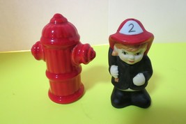 Vintage Ceramic Firefighter And Hydrant Salt And Pepper Shakers 3.5&quot; Tall - £8.70 GBP