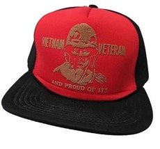 Vietnam Veteran Hat Proud Of It Red Black SnapBack Cap Foam Lining Vtg - $16.78