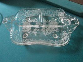 Etch Glass Silver Overlay TRIPART Tray Ruffled Point Clear Cambridge Bowl PICK1  - £34.42 GBP