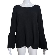 Banana Republic Italian Superloft Sweater Xl Black Bell Sleeve Pullover Wool - $25.24