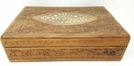 Dresser Box Wood Flower Wheat Nature Velour Lined Handmade Hand Carved V... - $18.95